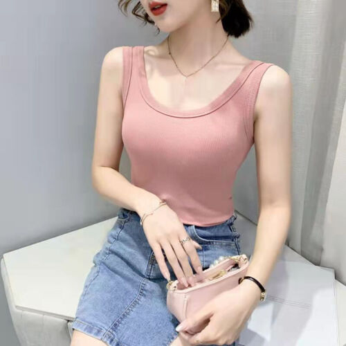Damen Uni Camisole Gerippt Tank Top Slim Fit Stretch Ärmellos Unterhemd Sexy - Bild 14 von 47