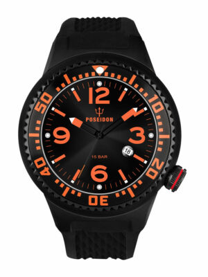 POSEIDON Herren-Armbanduhr XL Slim Silikon UP00389 Schwarz/Orange 