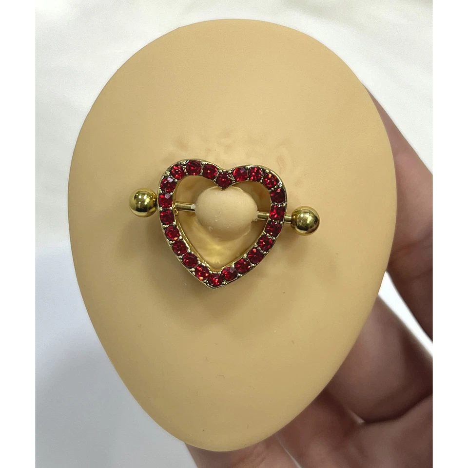 14G Cristal Pavimentado Rojo Circonita cúbica Corazón Pezón Protector Anillo Barra Piercing Joyería 15mm 5/8" Foto 4 de 4