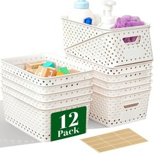12 Pack Plastic Storage Baskets for Organizing, Storage Baskets for Shelves w...