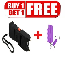 Police Heavy Duty Stun Gun W/ Led Flashlight W/1 Bottle Free Purple Pepper Spray