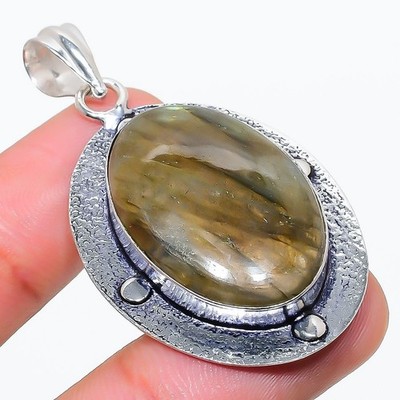 Natural Fire Labradorite Gemstone 925 Sterling Silver Jewelry Pendant Size 2.10''