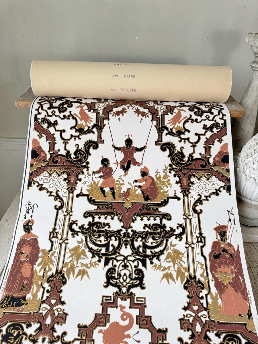 7.8 yrds Vintage Zuber Chinoiserie Wallpaper Roll French White