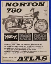 Publicité imprimée moto britannique Norton Atlas 750cc OHV 45 pouces cubes verticale 1963