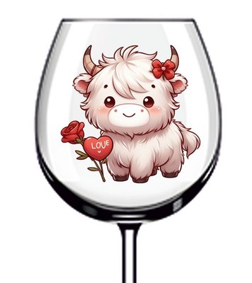 12x Valentinstag Highland Kuh Vinyl Aufkleber Abziehbild Weinglas Laptop Flasche