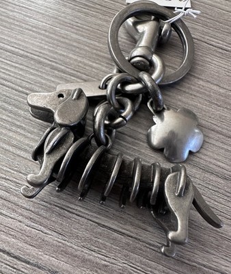 New Coach Puzzle Metal Dog dachshund W/ Tea Rose Bag Charm