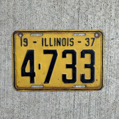 1937 Illinois License Plate Auto Tag Garage Decor Low Number Four Digit 4733