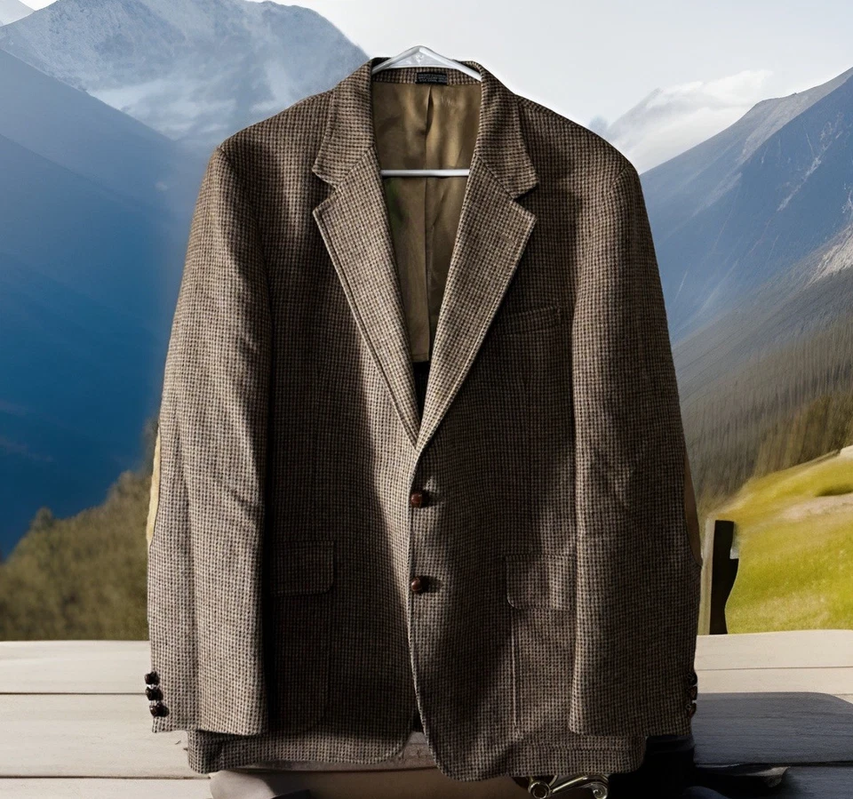 Vintage Men 46R Christian Brooks Tweed Blazer Jacket Sport Coat With Elbow Patch - Image 2 of 4