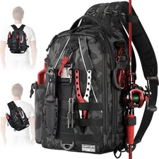 Fishing Backpack Tackle Sling Bag-Backpack with Rod Holder- Lightweight Tackl...
