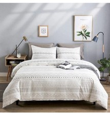 WARMDERN Duvet 3 pc. King Set Grey Stripe Boho Quilt Cover 100 Cotton NEW