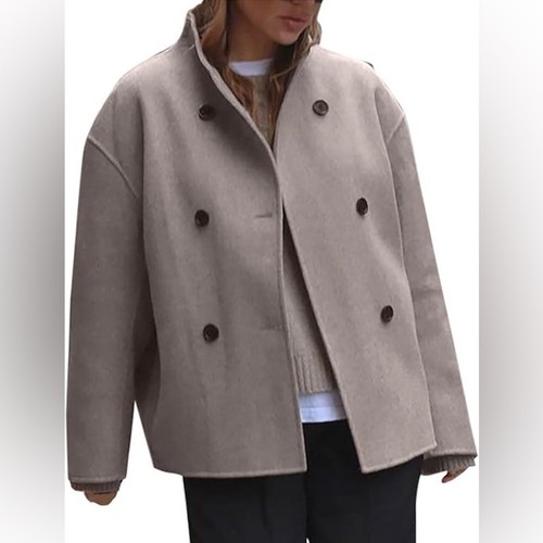 NWT Spring chill COMMENSE Women's taupe beige double-breasted Jacket - Picture 1 of 7