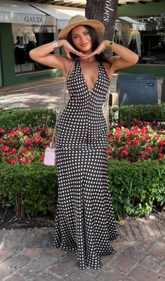 Zara ZW Collection Long Flared Halter Polka Dot Dress Brown Size L 8255/016  New | eBay