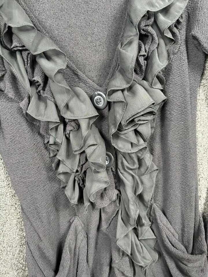 Chaqueta tejida Ryu Chartreuse cuello con volantes inspirada en la colección para mujer negra gris talla S Foto 3 de 4