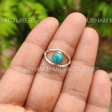 Genuine Turquoise 925 Sterling Silver Open Band Dainty Handmade Gemstone Ring