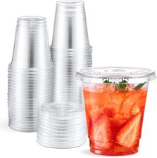 8 Oz Plastic Cups with Lids 100 Sets, Disposable Clear Cups with Lids, Cold Drin