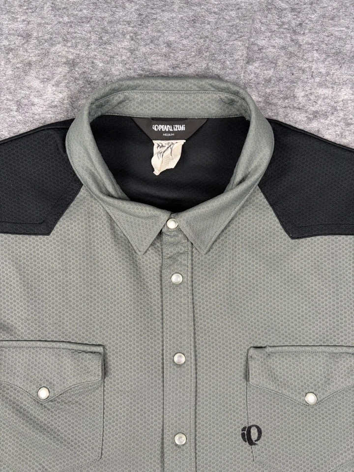 Рубашка мужская Pearl Izumi M серая черная жемчужная на кнопках для велоспорта вестерн производительность - Изображение 2 из 4