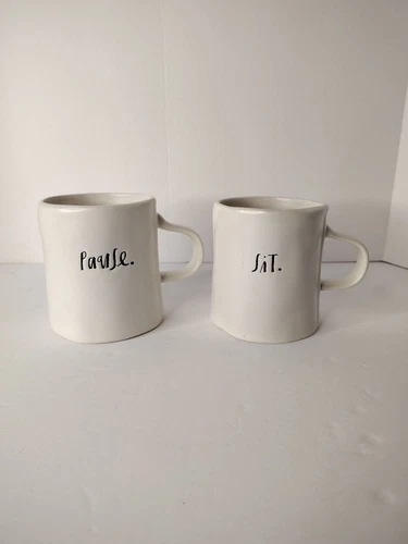 Vintage Pair Rae Dunn Coffee Tea Mugs Pause & Sit