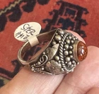 VINTAGE ORNATE STERLING SILVER 925 & AMBER DOMED RING  FLOWER SETTING SZ 7.75