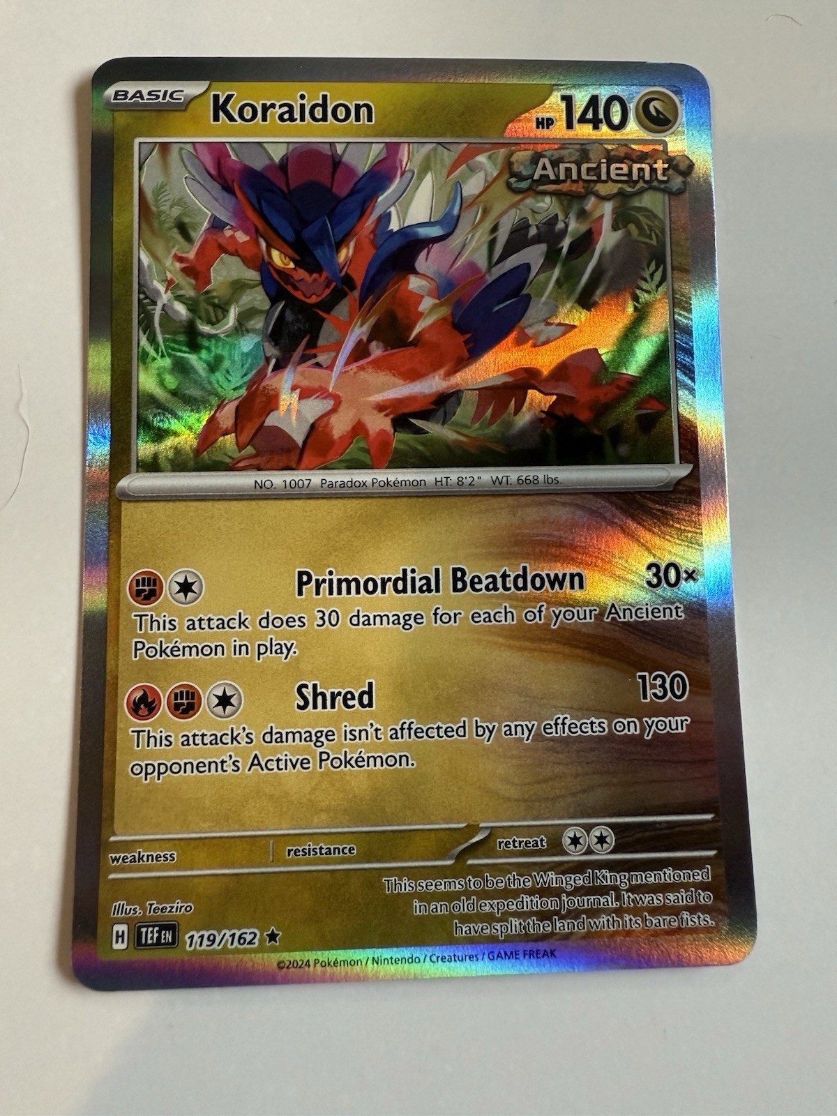 119/162 KORAIDON | RARE HOLO | TEMPORAL FORCES POKEMON CARD NEAR MINT