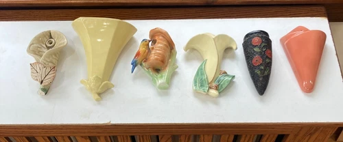 6 Ceramic Wall Pockets Czech - Celebrate, McCoy, Abingdon, Japan 1930s - 1940s