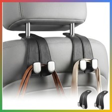 Car Purse Hooks 2 Pack Leather Headrest Organizer Bags Black Heavy-Duty