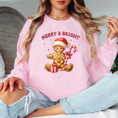 Merry & Bright Lebkuchen Weihnachten Urlaub Damen Sweatshirt festliches Design