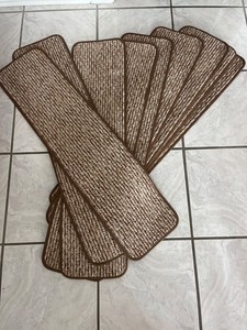 Lot of 9 34 x 9 Stair Treads Runner Beige Brown Carpet