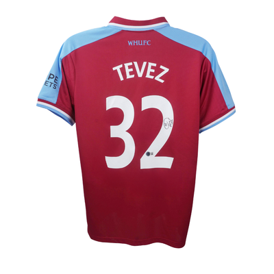 Carlos Tevez Signed West Ham Home Soccer Jersey #32 with Beckett