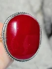 R466 925 Sterling Silver Large Red Ring Glass Statement Size 10.5 Vintage Style