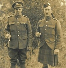 WW1 Real Photo Postcard Royal Artillery Soldier & Scottish Military Highlander