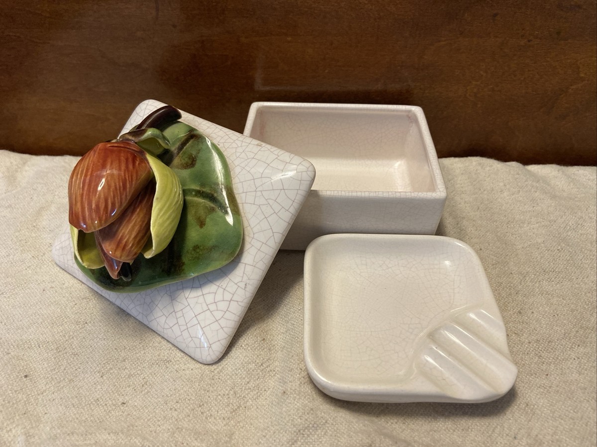 ceramic cigarette holder Vintage Porcelain Ceramic Desktop Cigarette Box Ashtray Holder W/Lid