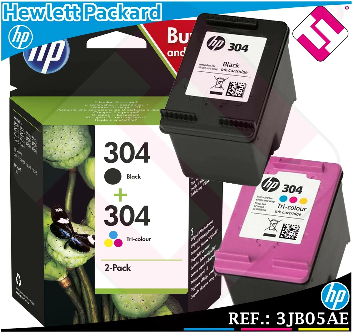 Ink eBay HP | Black Black Pack Tricolour Colour 3JB05AE Original Cartridge 304 Genuine