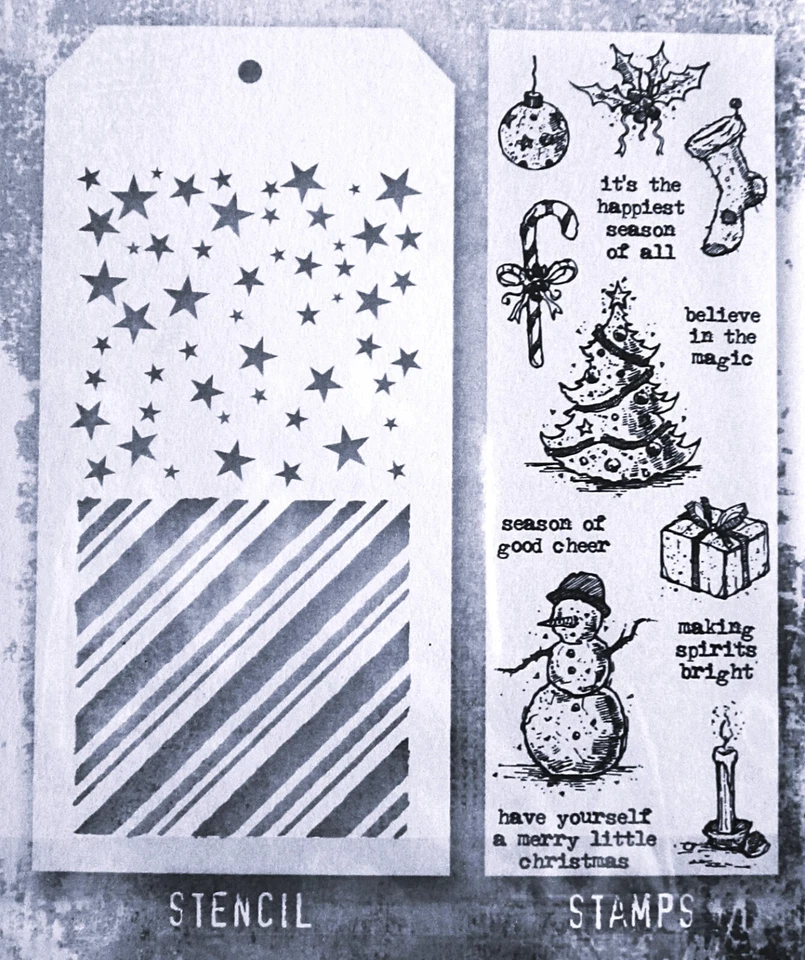 Juego de plantillas de estrellas de menta y sello transparente Tim Holtz de Navidad andrajosa THMM190 Foto 2 de 2