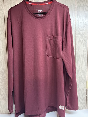 Wrangler Long Sleeve Layering Tee Shirt Men Burgundy XL