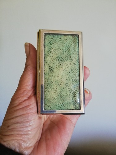 Antica scatola Art Decò in argento e verde shagreen - Foto 7 di 9