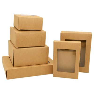 6pcs Kraft Paper Gift Box With Window Wedding / Birthday Favors Cookie ...