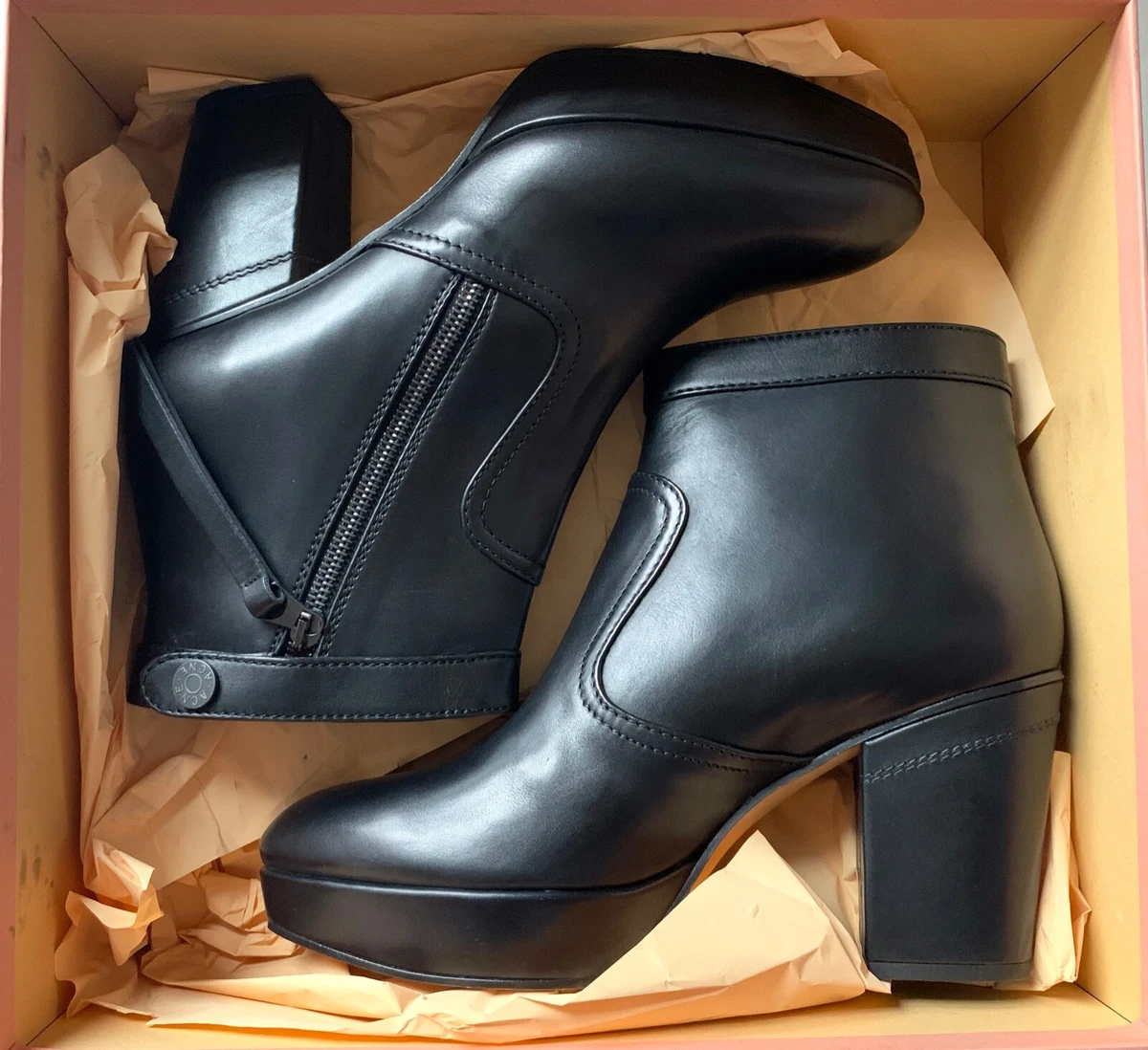 $600 Acne Studios Track Platform Ankle Boots Block Heel Booties Black |