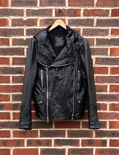 AllSaints Mens MACE Leather Jacket MEDIUM Black Biker Bomber All Saints Hooded