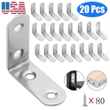 20 Pcs 1.5" Angle Bracket Stainless Steel L Shaped Corner Brace Bracket w/Screws