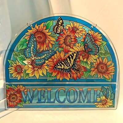 Amia Glass Panel Suncatcher Butterflies & Flowers Beveled 10.5' x 12'5'' $69.99