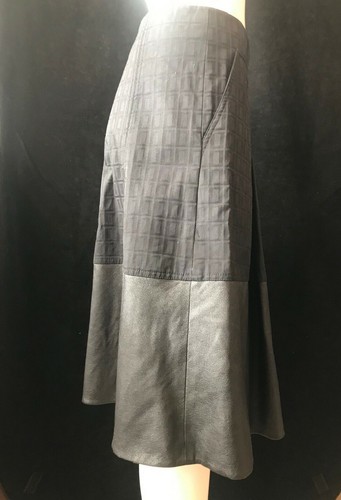 KAREN MILLEN Black A-Line Geo Pattern/Faux Leather Contrast Skirt UK 10 - Picture 3 of 6