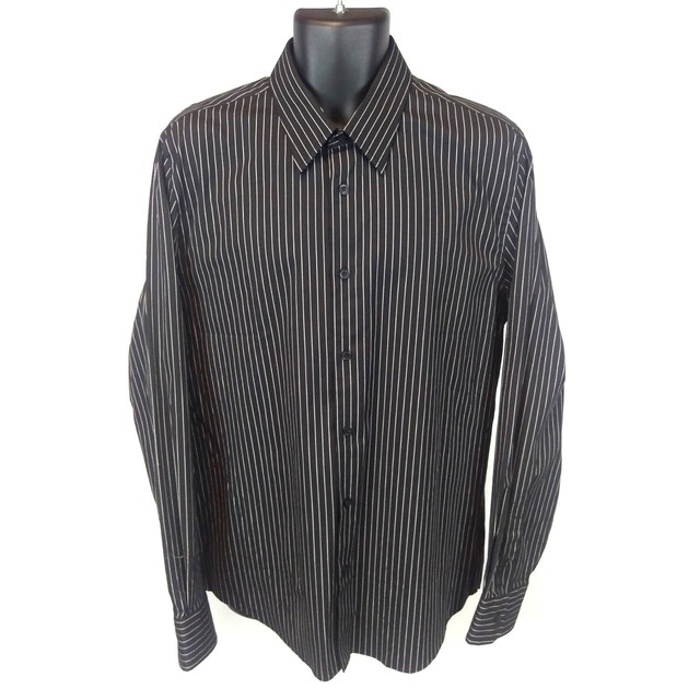 New NWT Express Men's Large 1616.5 1MX Fitted Stretch Black Striped