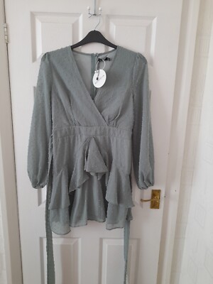 Boohoo Sage Green Long Sleeve Short Dress Size 12 | eBay UK