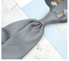 New Classic Solid Gray JACQUARD WOVEN 100 Silk Men's Necktie Tie