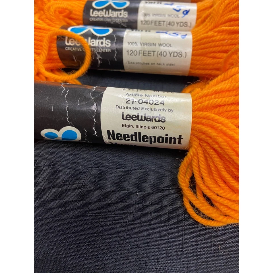 Leewards Needlepoint Yarn Vintage 100% Wool Lot of 6 Skeins Orange 1043 Pumpkin - Image 3 of 4