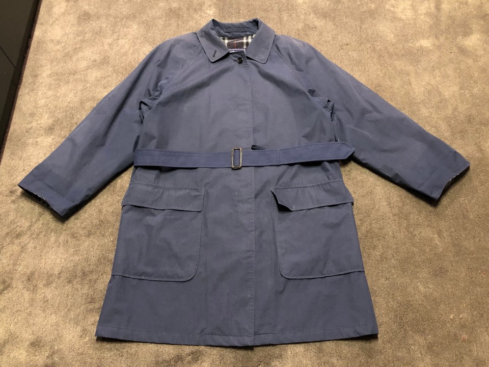 Women's Navy Burberrys Trench Coat, Size L Belted