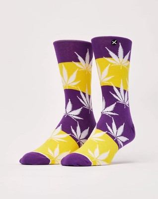 odd sox mens crew socks purple gold lakers colors cannibus leaf, Happy, Pot,