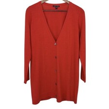 Eileen Fisher Cardigan Sweater Size S Merino Wool Long Button Womens Red Orange