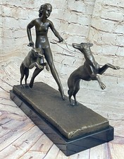 Grande " A.Bouraine - The Hunt " Art Deco Bronzo Statuetta Su Nero Marmo Base Nr