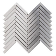 Brushed Nickel Stainless Steel Metallic Metal Herringbone Mosaic Tile Backsplash